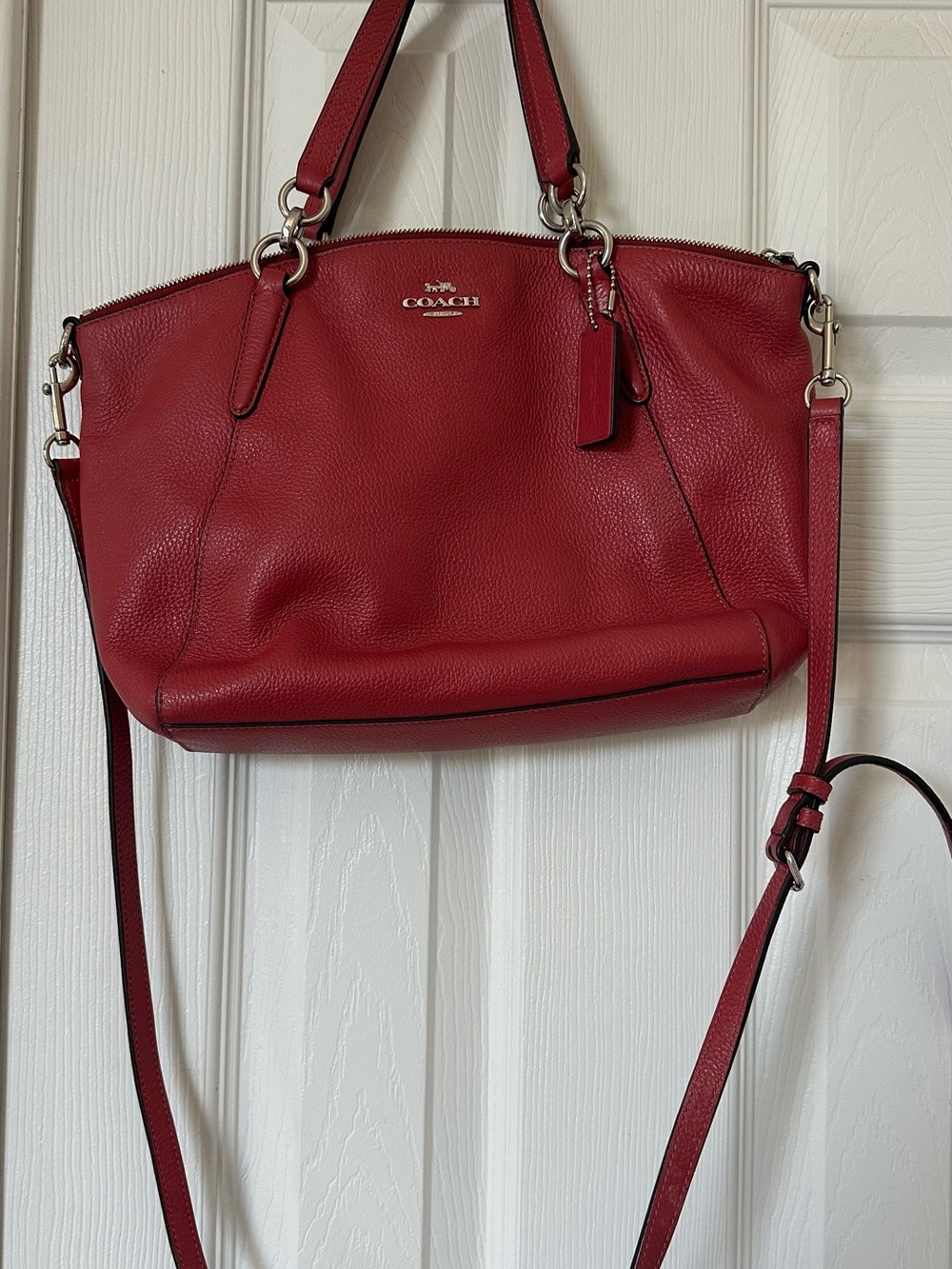 Coach Red Pebble Leather Tote with Removable Strap